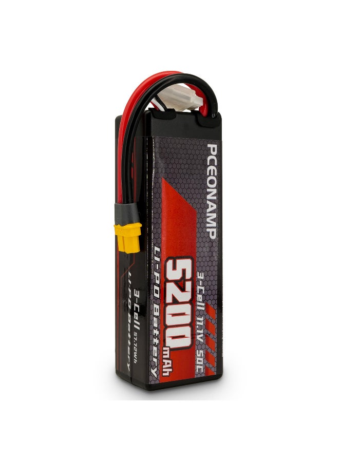 PCEONAMP 3S Lipo Battery 11.1V 50C 5200mAh with XT60 Plug High Capacity RC Cars Battery Fit for RC Car Model, RC Racing Car Truck Tank Boat Heli Airplane Quadcopter Helicopter - Image 1